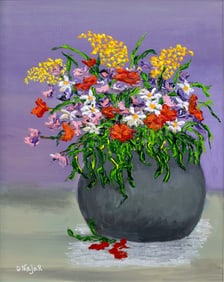 David Najar Flower Base Signed Contemporary Unique Oil Painting on Canvas Framed 2022