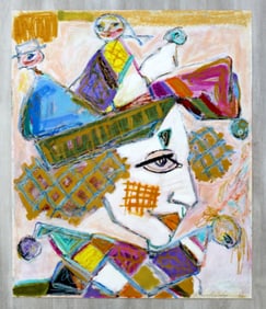 Bartavsky Signed Contemporary Modern Unframed Untitled Clown Pastel Art 1990s