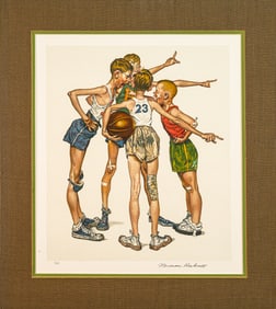Norman Rockwell Sports Portfolio (Basketball) Signed Lithograph on Paper A/P 1977 Unframed