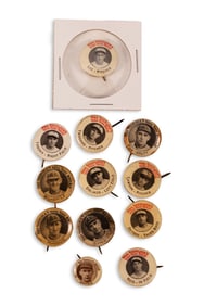 Collection of 12 Antique Baseball Button Pins Mrs. Sherlock’s Homemade Bread 1930s