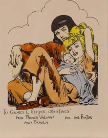 Hal Foster Prince Valiant & Family Vintage Artboard with Hand-Colored Print on Paper Framed