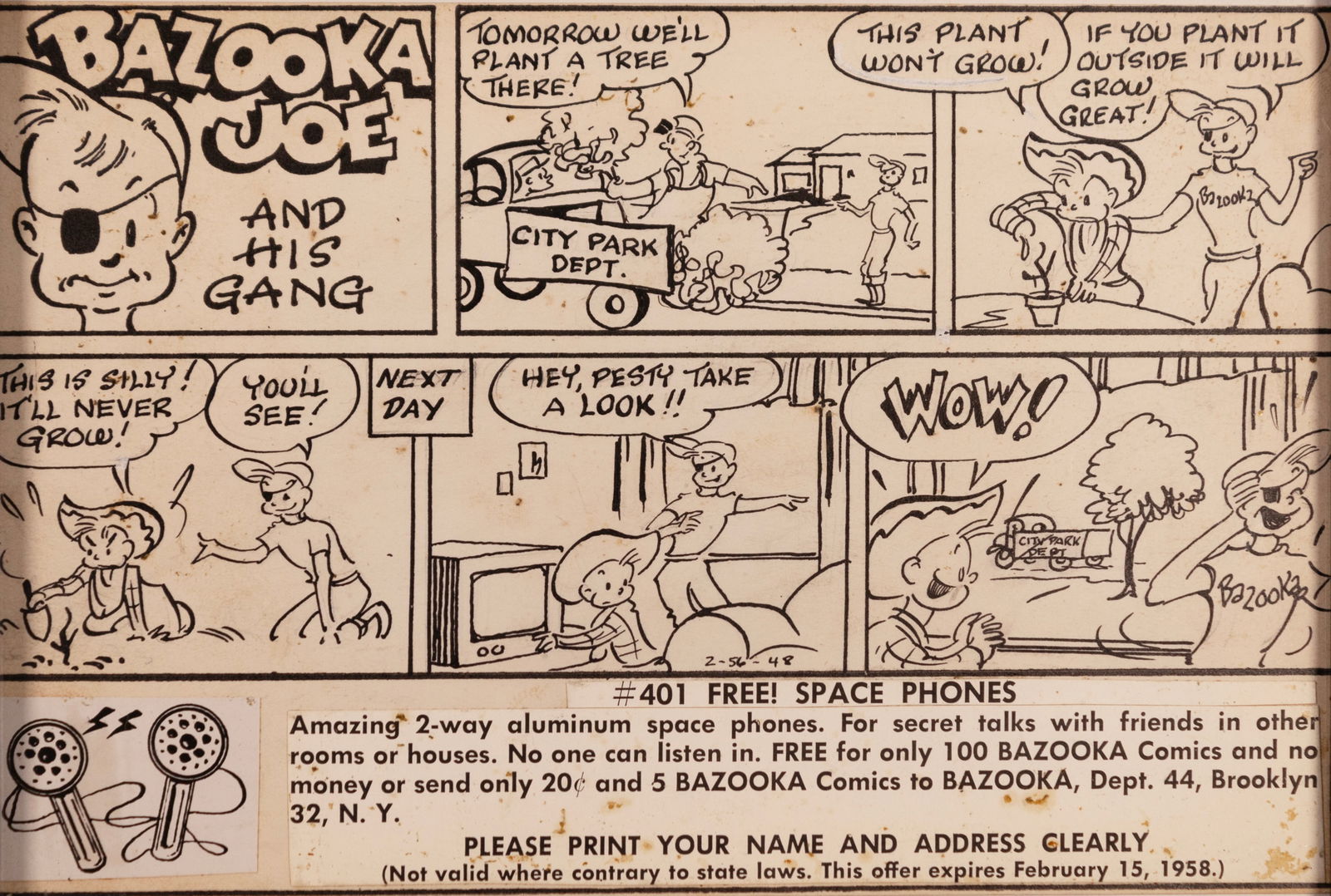 Bazooka Joe and His Gang Vintage Comic Strip Storyboard Framed 1958 (1 of 6)