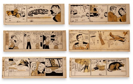 Zack Mosely Set of 6 Vintage Smilin’ Jack Comic Large Format Storyboard 1960s Unframed
