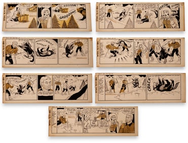Zack Mosely Set of 7 Vintage Smilin’ Jack Comic Large Format Storyboard 1960s Unframed