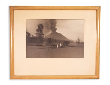 Hugo Brehme El Volcan Paricutin Signed Mexican Landscape Gelatin Silver Print Framed 1940s