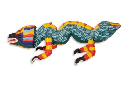Antonio Mandarin Pom. In Arrazola Mexican Folk Art Dragon Sculpture Hand Carved & Painted Wood