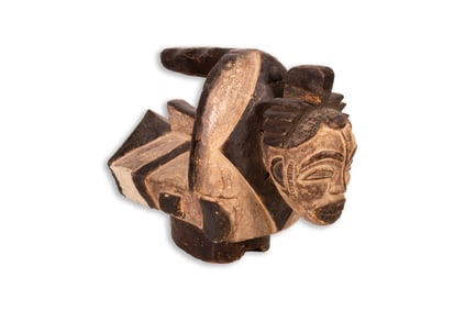 African Abstract Masked Figure Vintage Tribal Large Carved Wooden Wood Warrior Sculpture