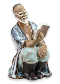 Vintage Chinese Scholar Mud Man Porcelain Glazed Pottery 20th Century