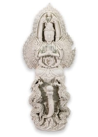 Vintage Asian Guanyin Bodhisattva Thousand-Arm Guan Yin Buddha Meditation Porcelain Statue