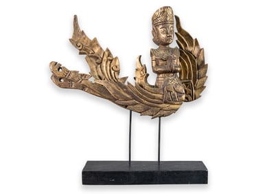 Vintage Thai Garuda Winged Deity Carved Statue on Stand Thailand Asian Bali Hindu Folk Art