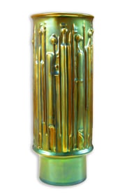 Zsolnay Modern Eozin Green Vase Designed by Torok Janos; Stick Figurines