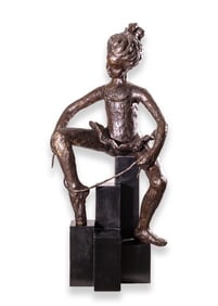 Betty Jacobs Modern Ballerina Figure Bronze Brutalist Sculpture on Pedestal 1970