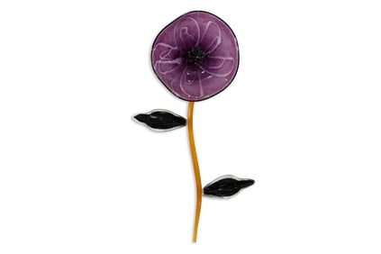 Contemporary Purple Stemmed Flower Hand-Blown Art Glass Wall Sculpture