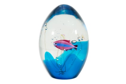 Elio Raffaeli Signed Murano Tropical Fish Aquarium Art Glass Paperweight Orb Sculpture
