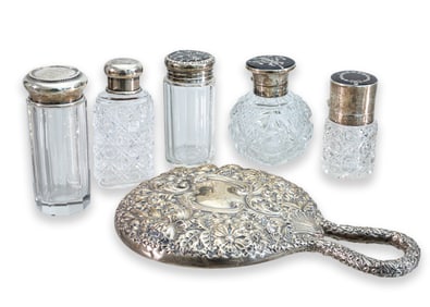 Sadie Sterling Mirror and Powder Holders Vintage Glamour Set 1950s
