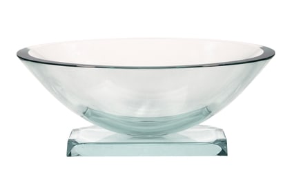 Stephen Schlanser Signed 1992 Decorative Oval Art Glass Bowl On Rectangle Stand