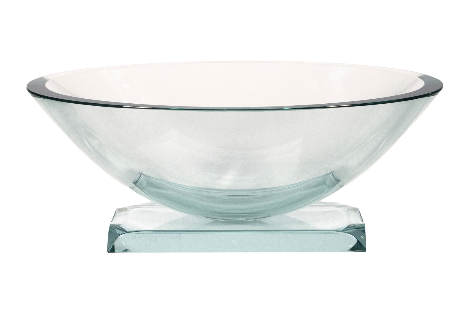 Stephen Schlanser Signed 1992 Decorative Oval Art Glass Bowl On Rectangle Stand (1 of 6)