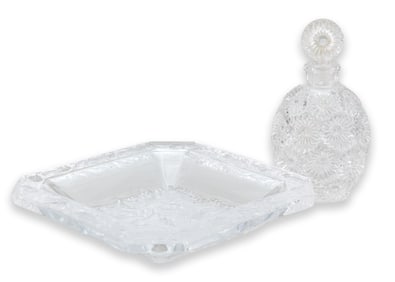 Lalique France Anna Dish & Perfume Bottle Modernist Crystal Glass