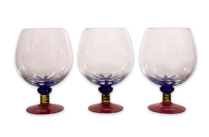 Kosta Boda Set of 3 Hand Painted Modernist Wine or Cocktail Glasses