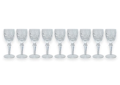 Waterford Crystal Set of 9 Modernist Glass Wine Goblets