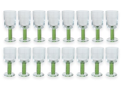 Sagaform Set of 16 Modernist Handblown Wine or Cocktail Glasses with Green Bases