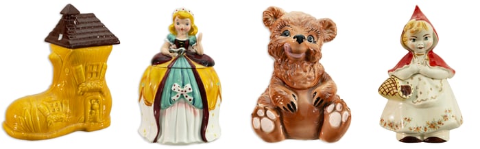 Vintage Cookie Jar Collection IV Storybook Fairy Tale Theme Mid Century Modern Décor