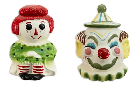 Vintage Cookie Jar Collection VI Raggedy Ann & Circus Clown Mid Century Modern Décor