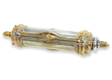 Yossi Swed Ornate Vintage Sterling Silver & Gold Megillah Judaica Scroll