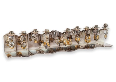 Yossi Swed Ornate Modular Sterling Silver & Gold Menorah w/ Detachable Dreidels Judaica