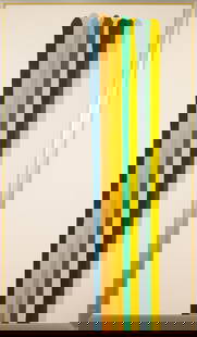 Morris Lewis Color Line 1961 Hirshorn Museum Smithsonian Institution Lithographic Poster: A contemporary Minimalist lithographic poster titled “Color Line – 1961” by Morris Louis. A seminal work in the Color Field movement. Originally held in the collection of the Hirshhorn