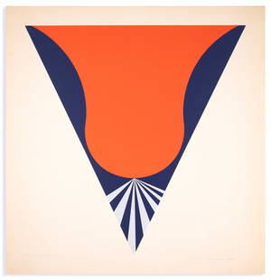 Takesada Matsutani Propagation-L Signed Abstract Minimalist Silkscreen 42/75 Unframed 1971: An abstract silkscreen in colors on paper titled “Curve” by Takesada Matsutani. Signed in pencil lower right. Titled and annotated 42/75 on the lower left. Published in 1971. The composition