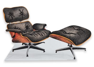 Eames Chair on Lucite Stand (Black Diamond Dust) Mixed Media Signed Gail Rosenbloom Kaplan