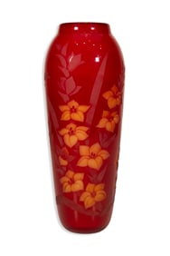 Valerie Surjan Signed Red Cameo Glass Vase VS 18 Nourot Contemporary Art Glass Studio 1980