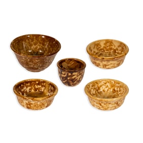 Bennington Yellow Ware Rockingham Glaze Set of 5 Pottery Bowl Collection 20th Century Ceramics