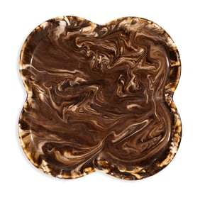 Modernist Quatrefoil Ceramic Plate with Earth-Toned Marbleized Glaze Signed McIntyre