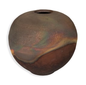 Modernist Raku Vessel or Vase Signed 20th Century Art Studio Ceramic Pottery