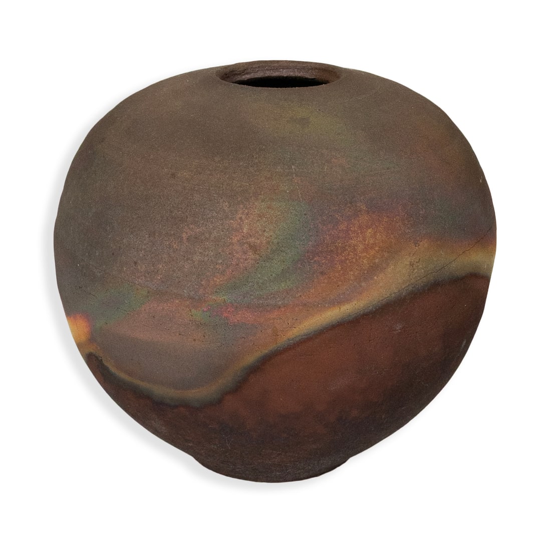 Modernist Raku Vessel or Vase Signed 20th Century Art Studio Ceramic Pottery (1 of 4)