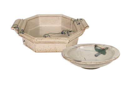 Julie Larson Signed Ovenware Glazed Pottery & Bowl Contemporary Italian Style Ceramics