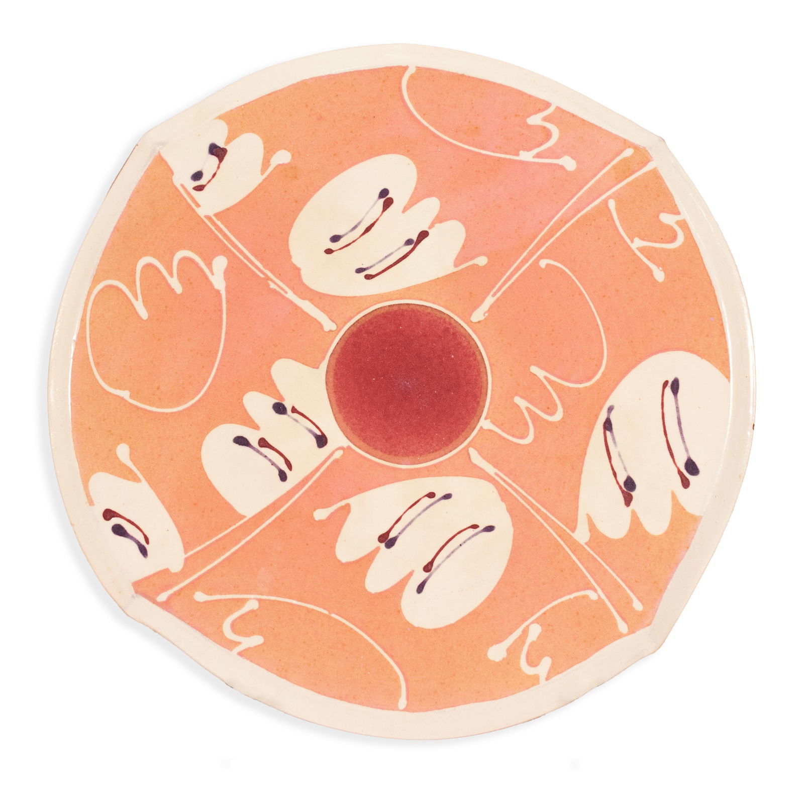 Postmodern Ceramic Plate Terracotta Art Studio Pottery Floral Design Signed Ilona (1 of 4)