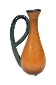Robert Spira Signed Art Studio Pottery Pitcher Bud Vase Brown with Teal Drip Glaze