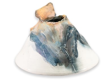 Susan Stephenson Signed Postmodern Hand-Built Cone Vessel Glazed Pottery Sculpture