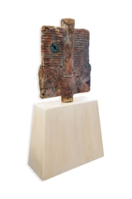 Tom Phardel Postmodern Large Ceramic Mixed-Media Textured Sculpture on Stand 1990s