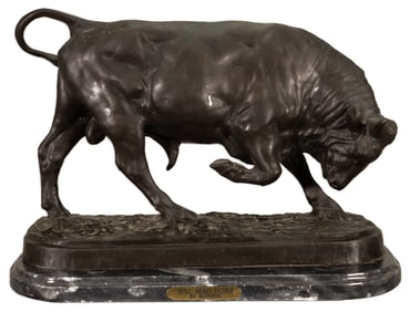 Isidore Bonheur Bull Head Down 19th Century French Animalier Realism Bronze Sculpture