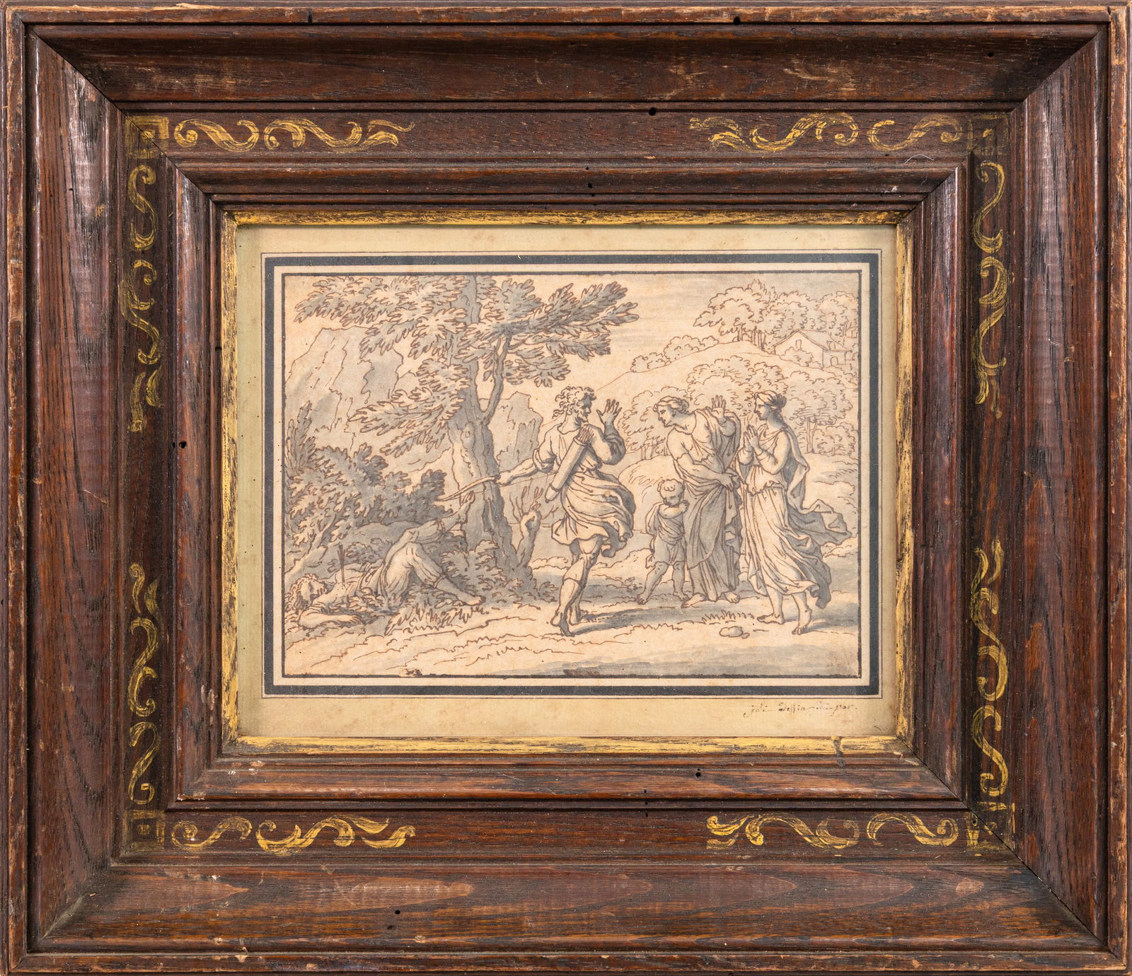 Giovanni Antonio Pellegrini Mythological Scene Illustration Brown Ink Grey Wash 18th Century (1 of 6)