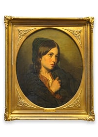 Adolf Echtler Portrait of Young Girl Signed 19th Century German Oil Painting on Canvas Framed