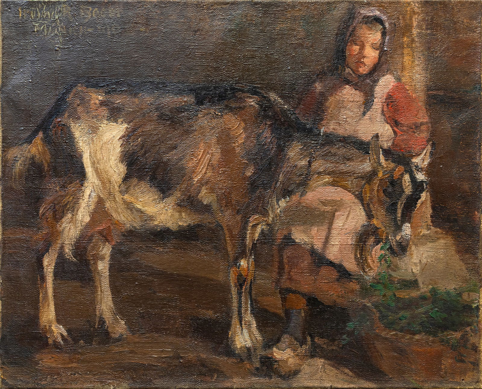 Irving Reuben Bacon Untitled (Girl with Donkey) Signed Early 20th C. American Realism Oil Painting (1 of 6)