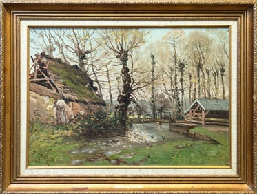 Paul Louis Morizet Untitled (French Countryside) Signed Landscape Oil Painting 1906