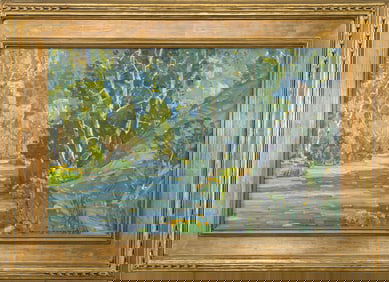 William Wendt Signed 1928 Oil Painting California Impressionist Sycamore Trees in Canyon Framed