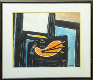 Harold Cohn The Artist’s Palette Signed Minimalist Modern Watercolor Painting on Paper 1957