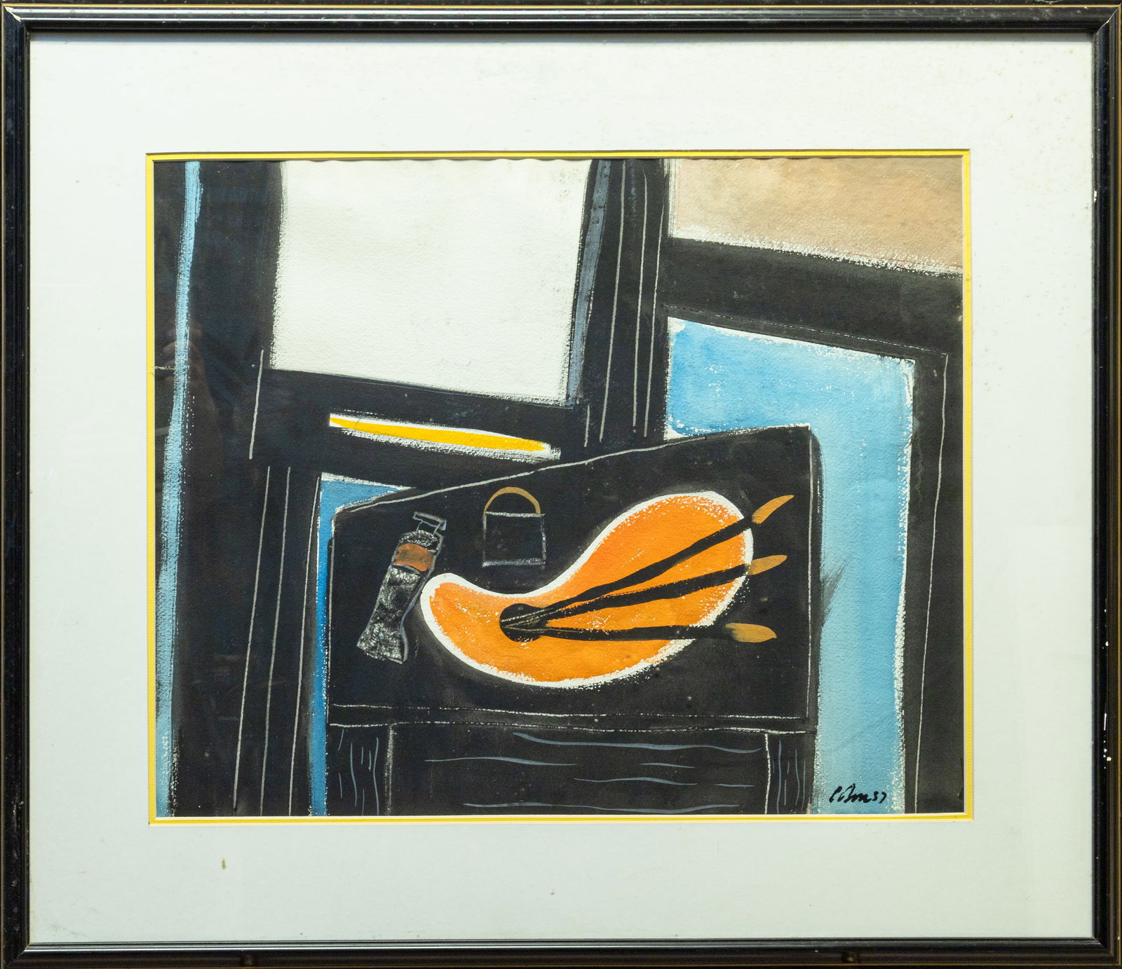 Harold Cohn The Artist’s Palette Signed Minimalist Modern Watercolor Painting on Paper 1957 (1 of 6)